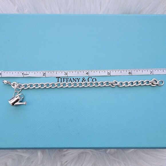 RARE Tiffany & Co Sterling Silver Watering Can Charm Twisted Rope Chain Bracelet - Picture 6 of 6